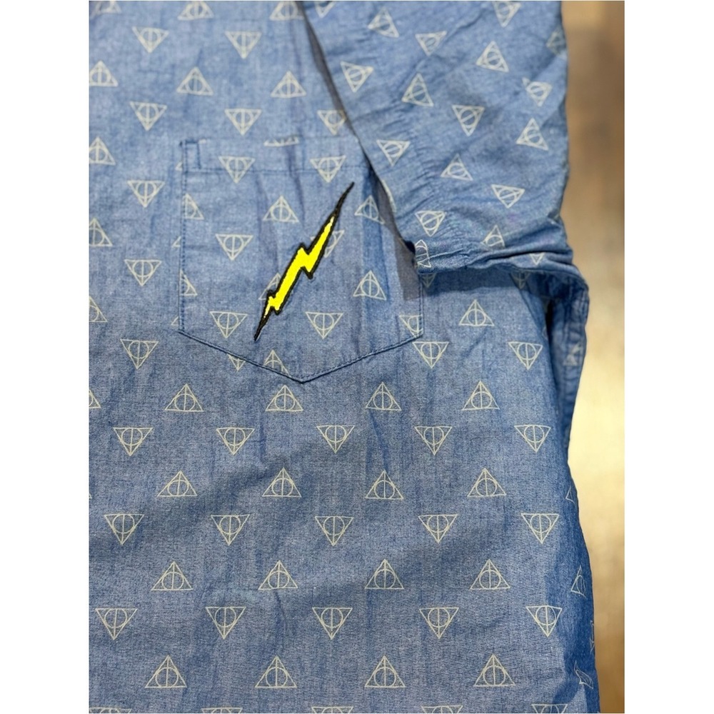 Harry Potter BoxLunch Deathly Hallows Chambray Button Up Shirt Mens 2XL Blue